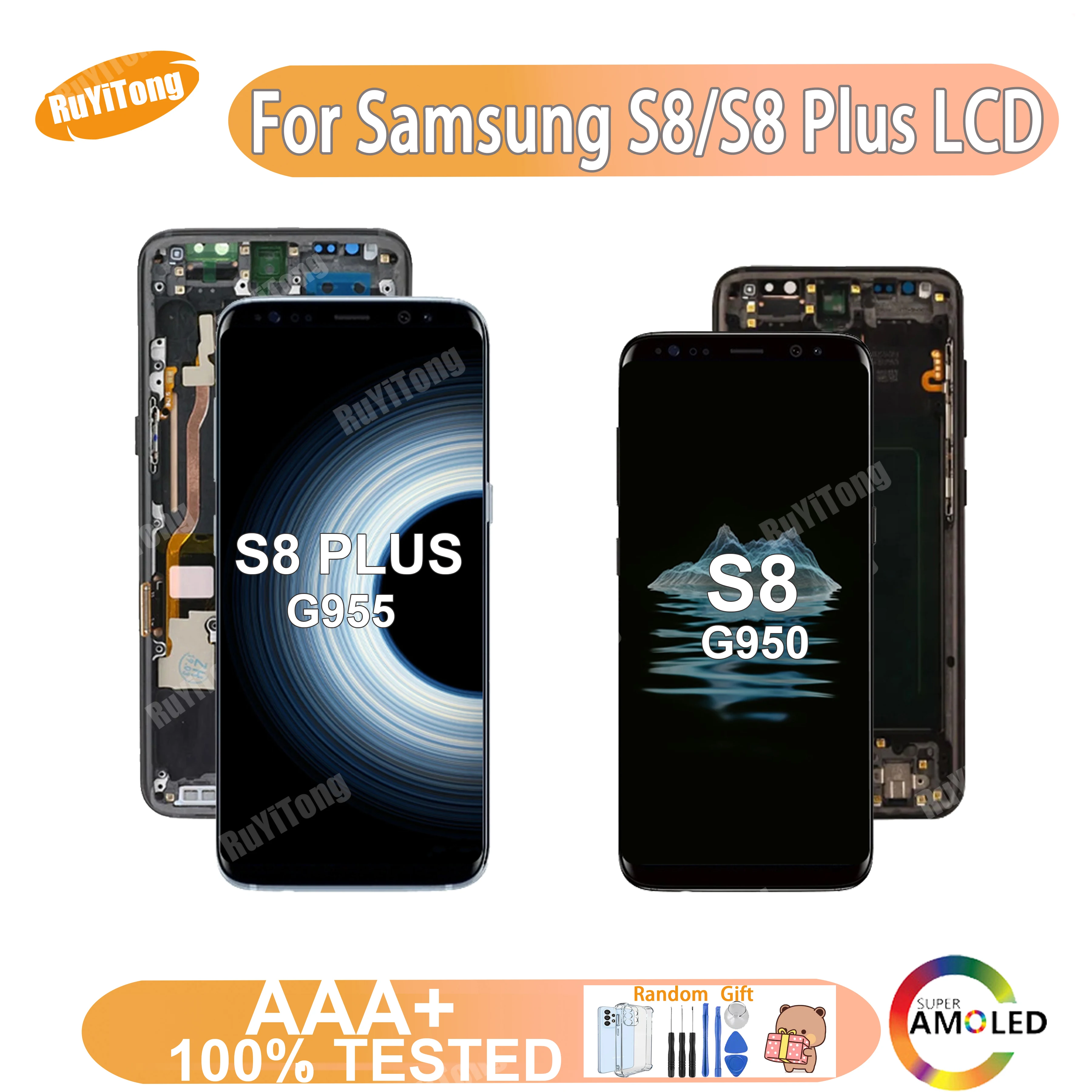 

AAA+100% Tested S8 LCD For Samsung Galaxy S8 G950 G950F LCD Display S8Plus G955FD G955F G955 With Frame Touch Screen Digitizer