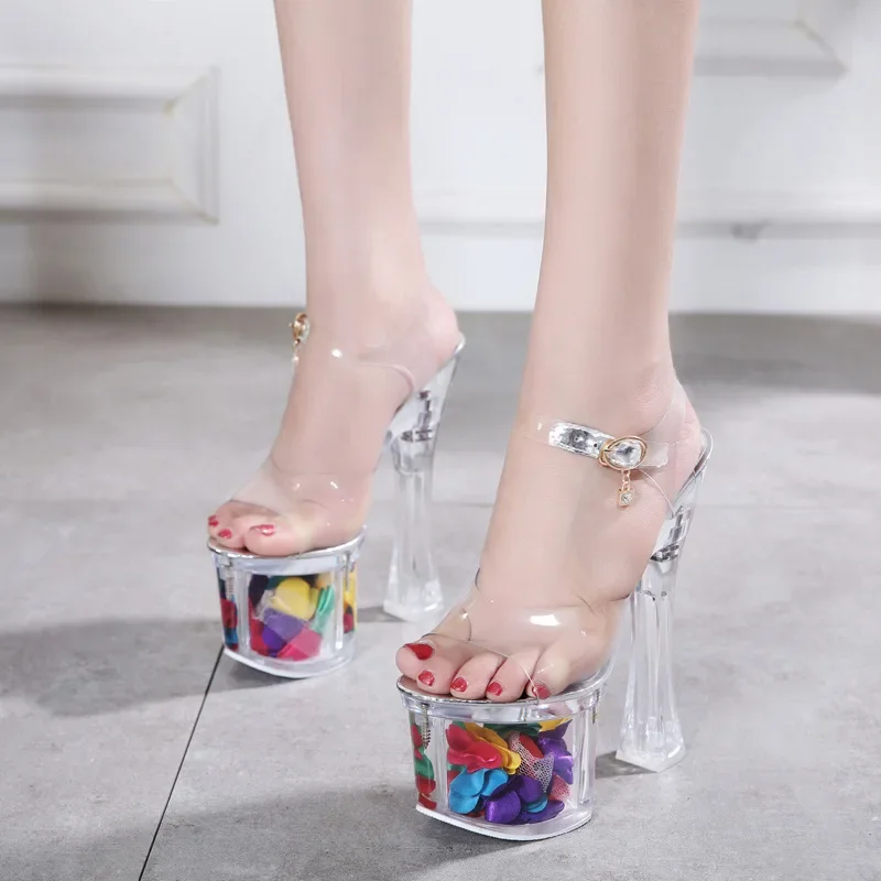 17.5cm 20cm Hentian High Water Platform Thin Heel High-heeled Sandals / High-heeled Pole Dance Model Walk Show Dress Shoes