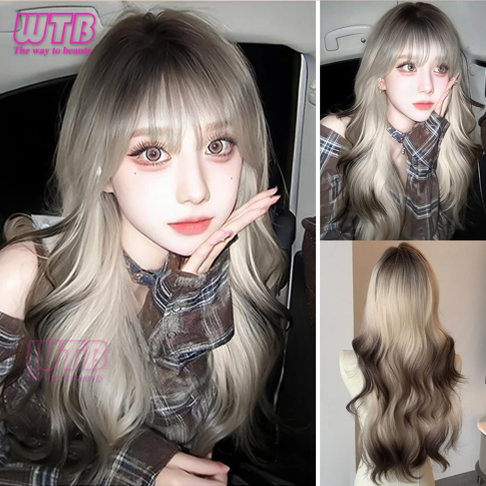 WTB Long Wavy Cosplay Synthetic Wigs Lolita Halloween With Bangs for Women Party Dailly Heat Resistant Wig