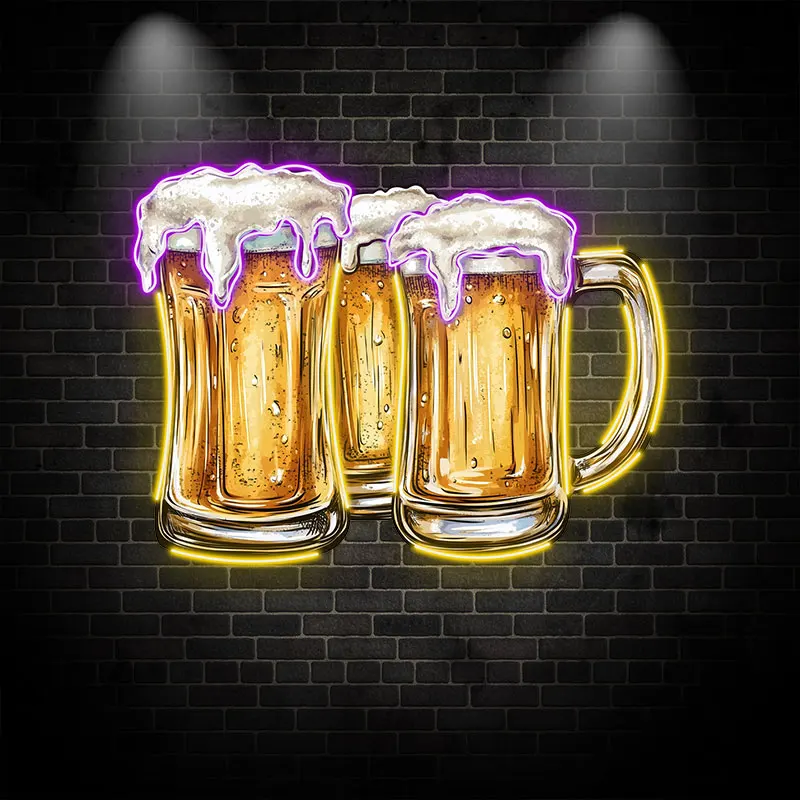 Beer Filled Mugs Bar Wall Hanging Decor Custom LED Neon Sign