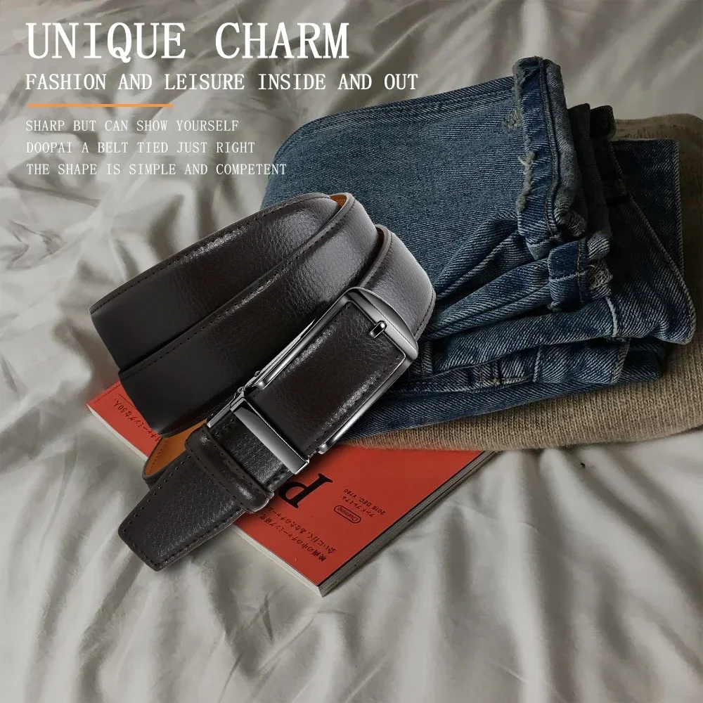 Genuine Leather Men's High-quality Buckle Jeans, Cowhide Casual Belt, Business Denim Belt, Men's Automatic Buckle Belt