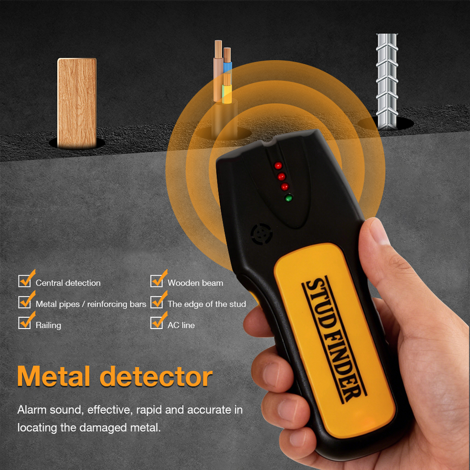  Wall-mounted Metal Detector Handheld Wall Scanner Wood Stud AC Live Wires Finder Electric Wall Metal Detection for Decoration 