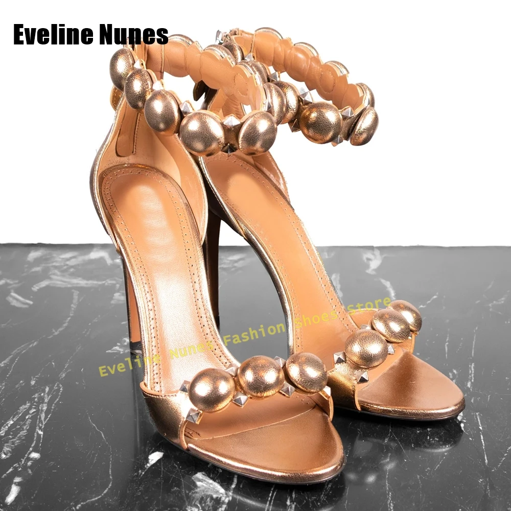 Pom Pom Buttoned Fashion Women's Sandals Open Toe T-Bar High Heels Sexy Summer Party Shoes Straps Studded Nude 2025 New Style