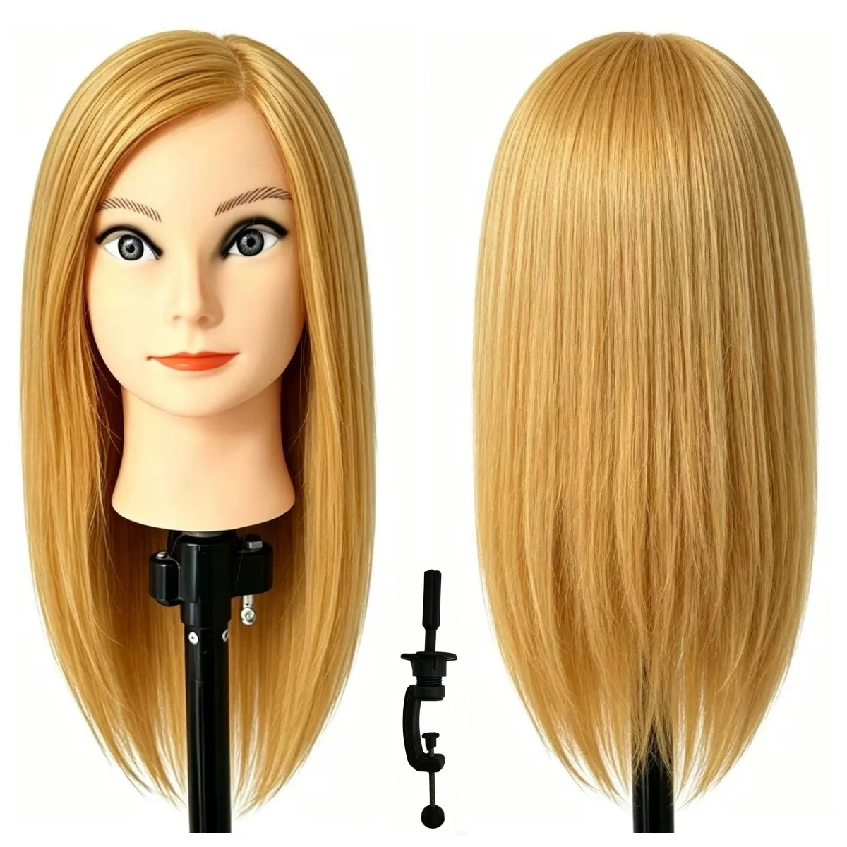 18-inch Life-Size Human Hair Mannequin Head, Suitable for Hair Styling, Braiding and Hairdressing Training, as Well as Make-Up