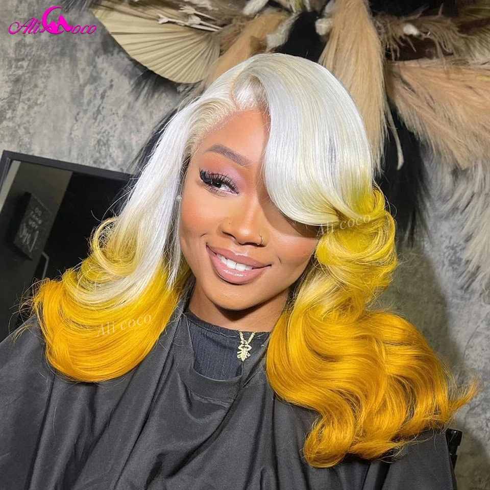 

13X6 Transparent Lace Frontal Wigs Omber Yellow Body Wave 13X4 Lace Front Wig 180 Density 613 Colored Human Hair Wigs For Women