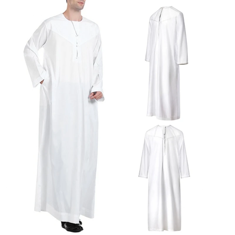 Abaya Islamic Men Robe Muslims Dresses Djellaba Simple Fashion Applique Shirts Arabic Dress Men Ethnic Clothing Gift