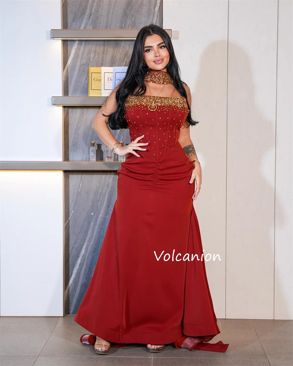 Maßgeschneiderte formelle Jersey-Falte mit Paillettenmuster, Meerjungfrau, trägerlos, lange Kleider, maßgeschneiderter Anlass, Promi, exquisit