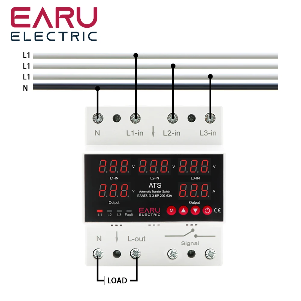 ATS Automatic Changeover Switch 100A 63A Over Current Limiter Adjustable Over  Under Voltage Time Lag Protection Uninterrupted