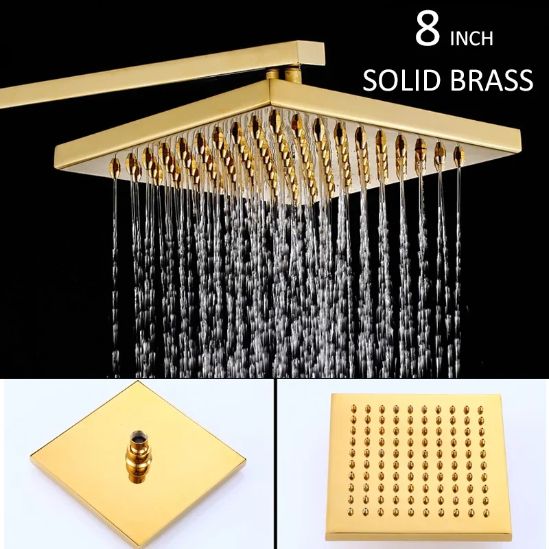 Vidric Vidric Luxury Golden Shower Faucets Kit Solid Brass Shower Head Swivel Tub Spout 3-way Single Level Mixer Tap Bathroom Sh