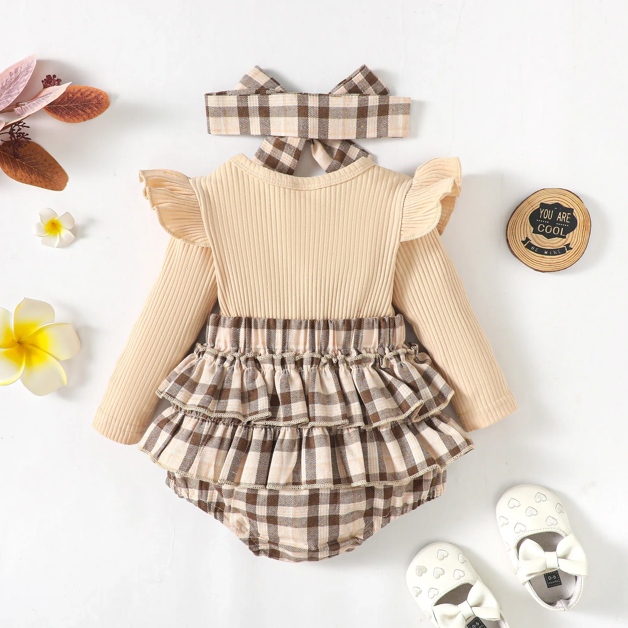 0-18M Spring Fall Newborn Baby Girls Romper Infant Knit Ruffle Bow Bodysuit Soft Long Sleeve Lattice Splice Jumpsuit