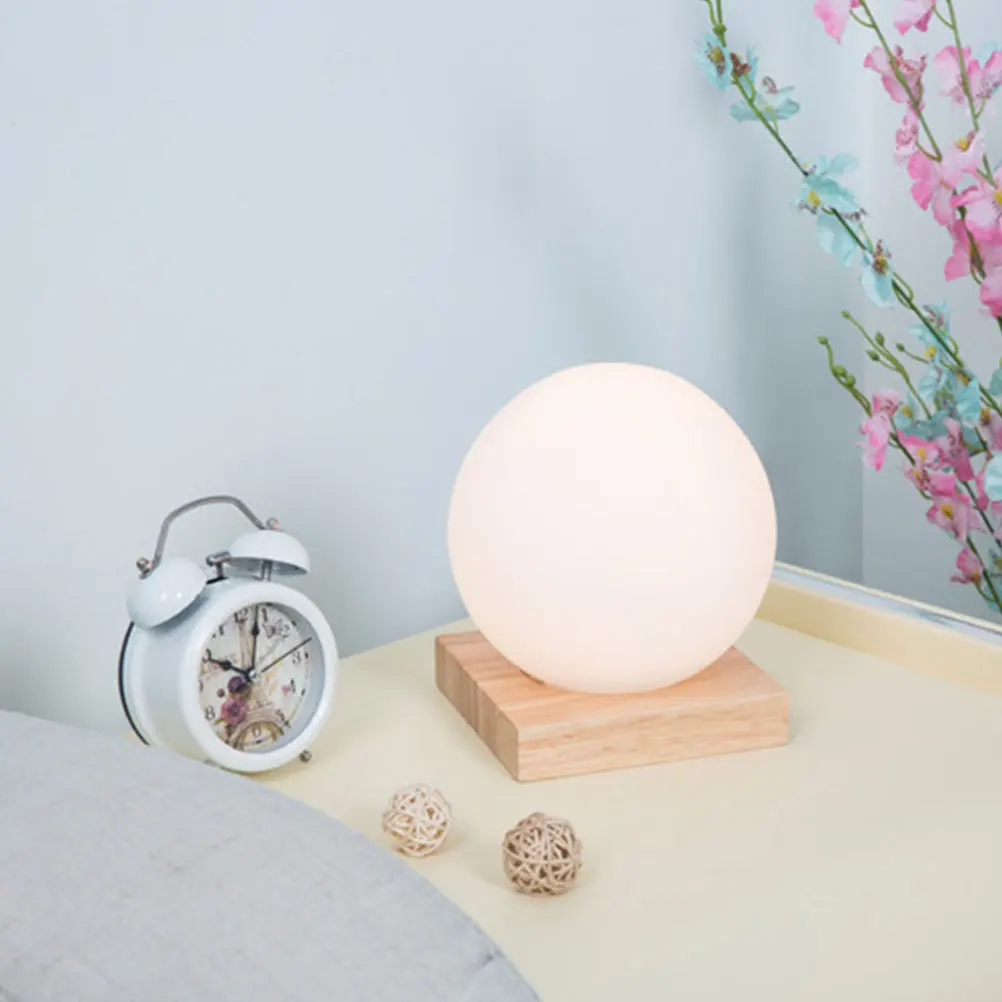 

Glass Bedside Lamp Ball Shaped Wooden Table Night Light Led Charging Decorative Home Hotel Restaurant Use Simple Elegant
