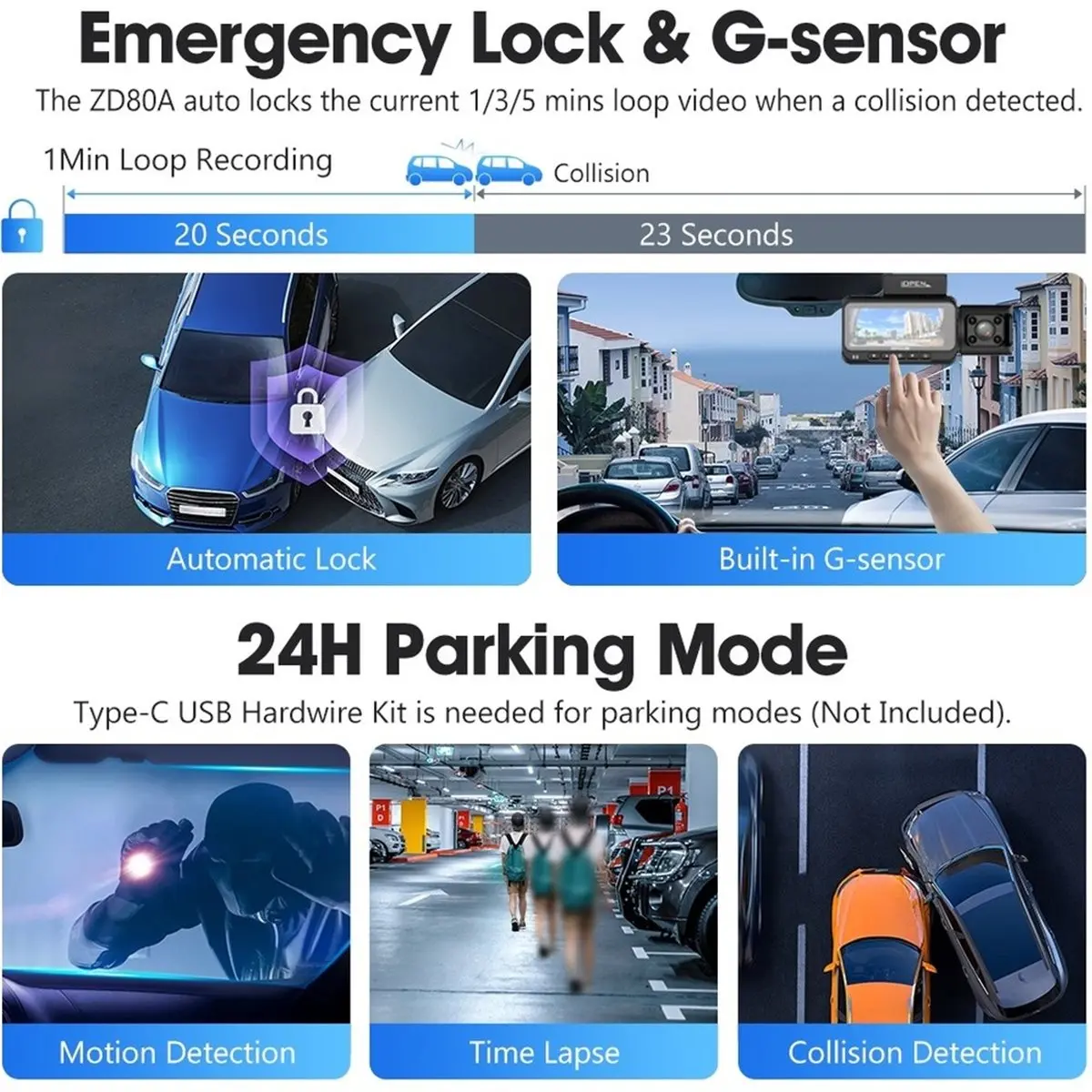 L70A 3 Channel Dash Cam 4K+1080P+2K with FOV, 3.16