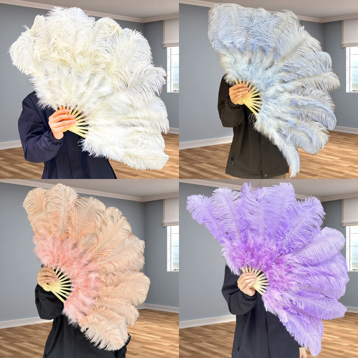 40cm Ostrich Hair Fan Cheongsam Photography Props Stage Performance Dance Bar Feather Folding Fan Wedding Party Decoration