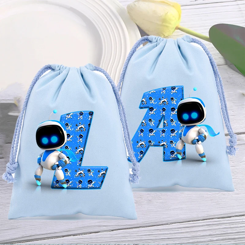 Astro Bot Drawstring Bags Children Handbags Cartoon Letter A-Z Printed Bags Cookies Candy Storage Bag Wedding Jewelry Gift Bag