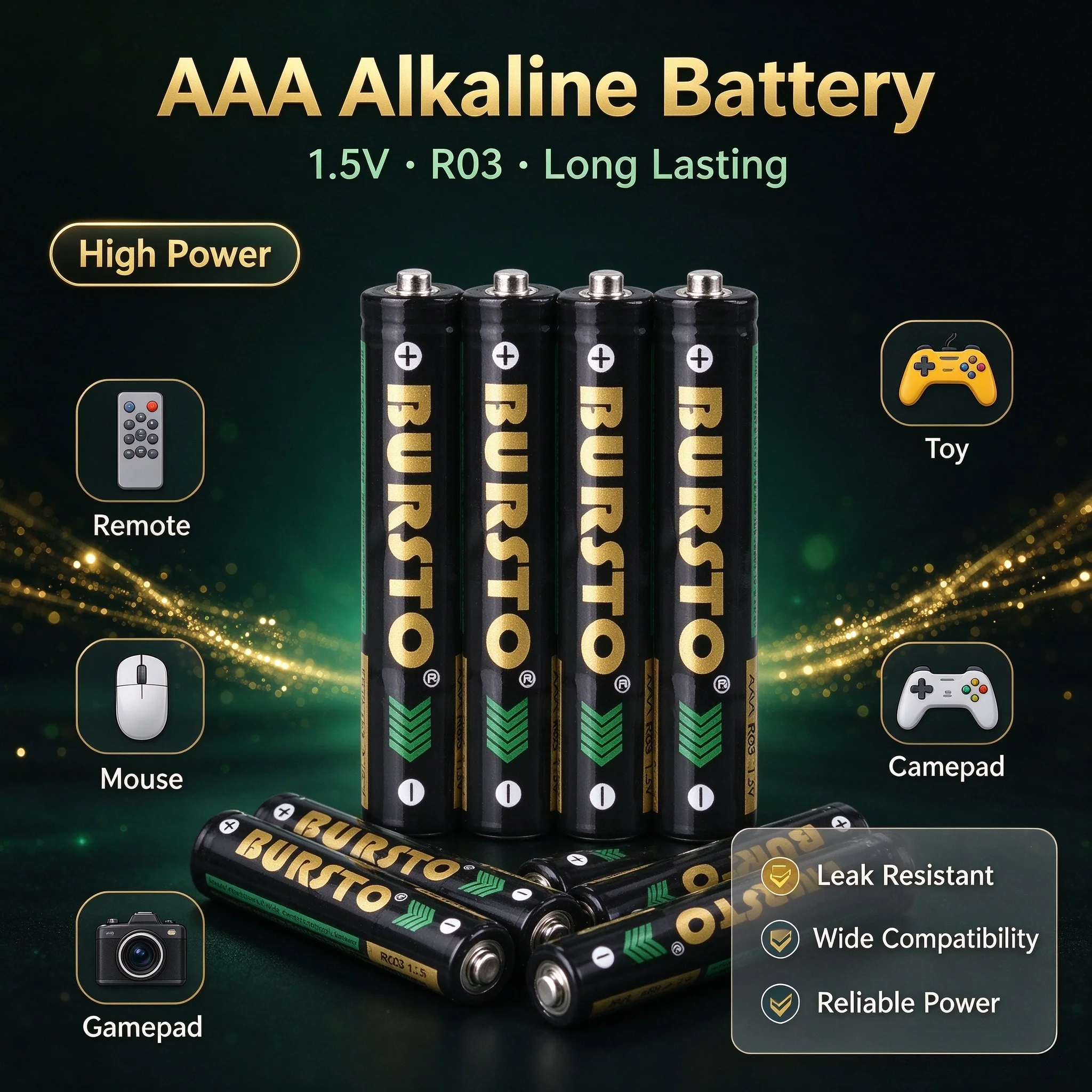 AAA Alkaline Battery 1.5V R03, High Power Dry Cell for Remote Toy Mouse Camera Gamepad, Long Lasting, Wide Compatibility