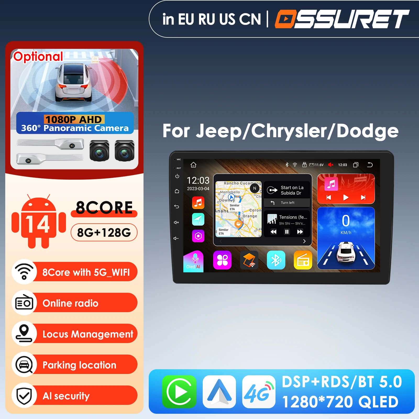 10.1'' Android Car Multimedia Player for JEEP Wrangler Grand Cherokee Liberty Commander Chrysler Dodge Ram Stereo CarPlay 4G GPS