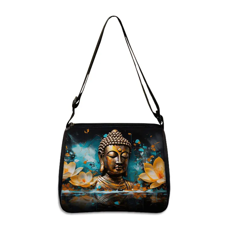 Buddhist Art Print Shoulder Bag Women Shakyamuni Buddha Handbags for Travel Totes Bag Portable Religious Zen Crossbody Bags Gift