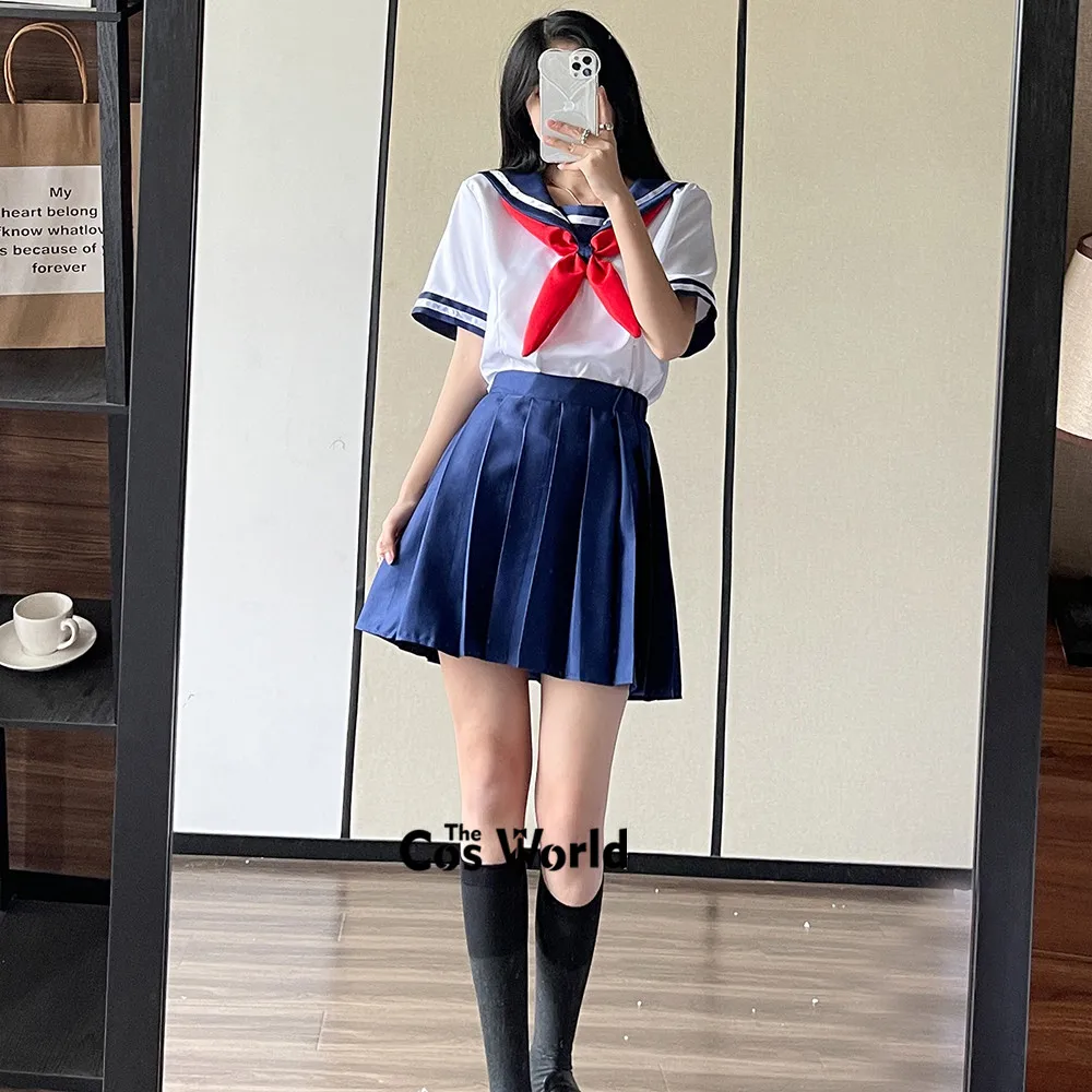 

Japanese Preppy Short Sleeve Summer Sailor Suit Tops Skirts Basic JK High School Uniform Class Students Cloth