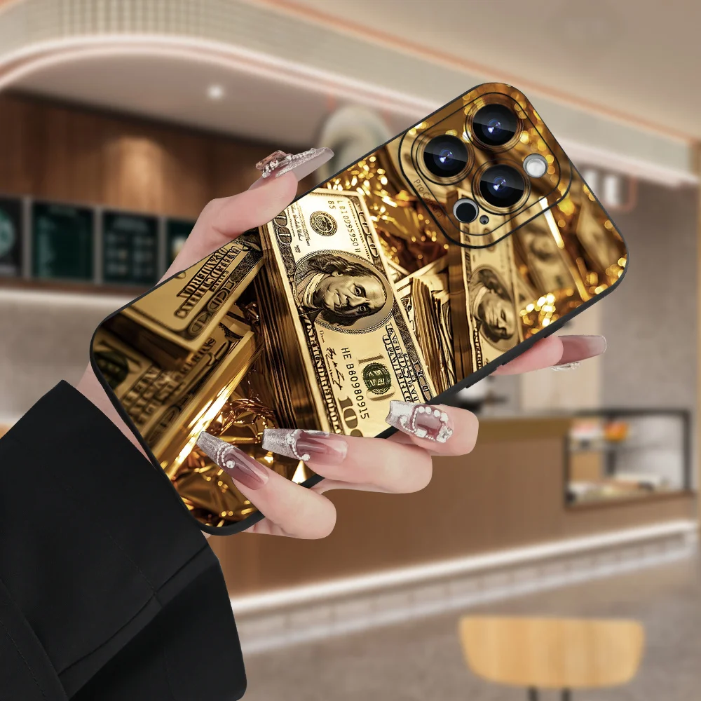 الذهب الدولار الأمريكي الأوراق النقدية طباعة تصميم جراب هاتف آيفون 16 15 14 13 12 11 برو ماكس X XS XR 15 زائد 16e سيليكون غطاء ناعم #2