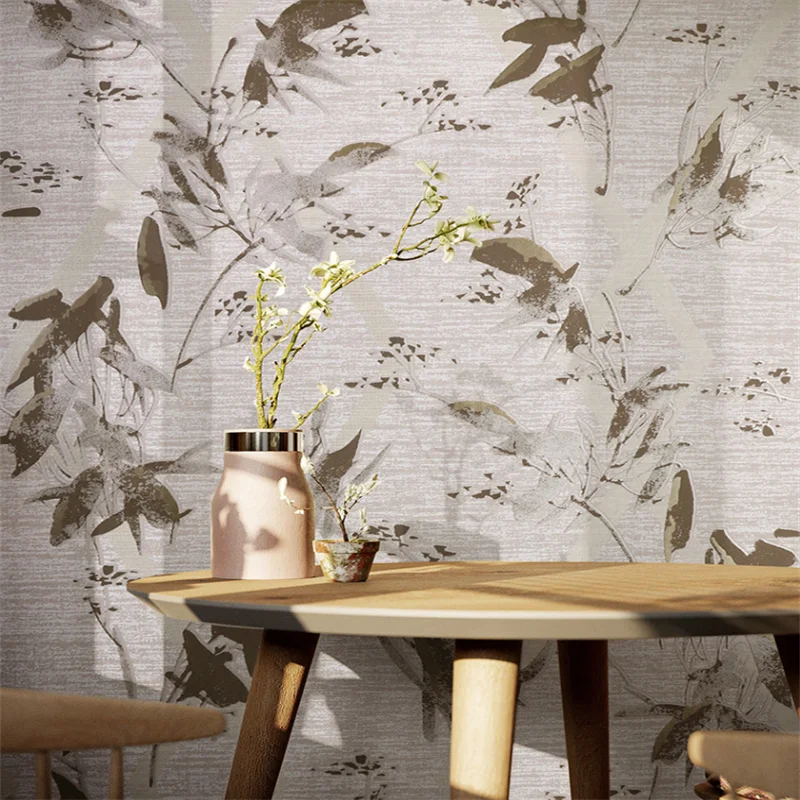 

New Chinese style garden flowers leaves bamboo leaves non-woven wallpaper living room bedroom study background wall papier peint