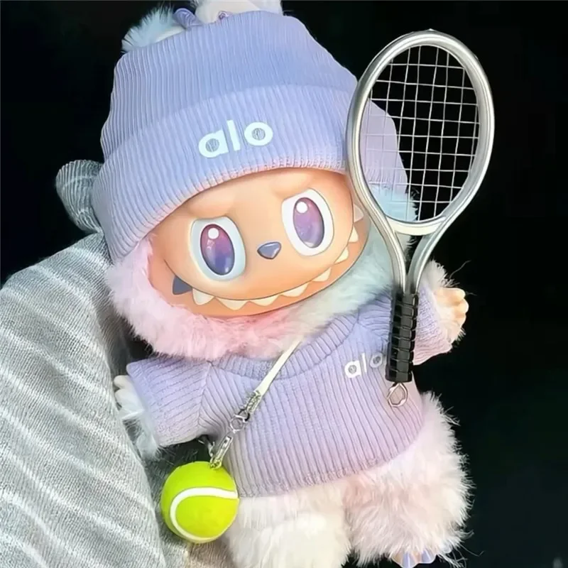 Applicabile a15 17 cm Labubu Mini bambola abbigliamento fai da te con set sportivo da tennis maglione vestiti lavorati a maglia accessori pendenti abbigliamento