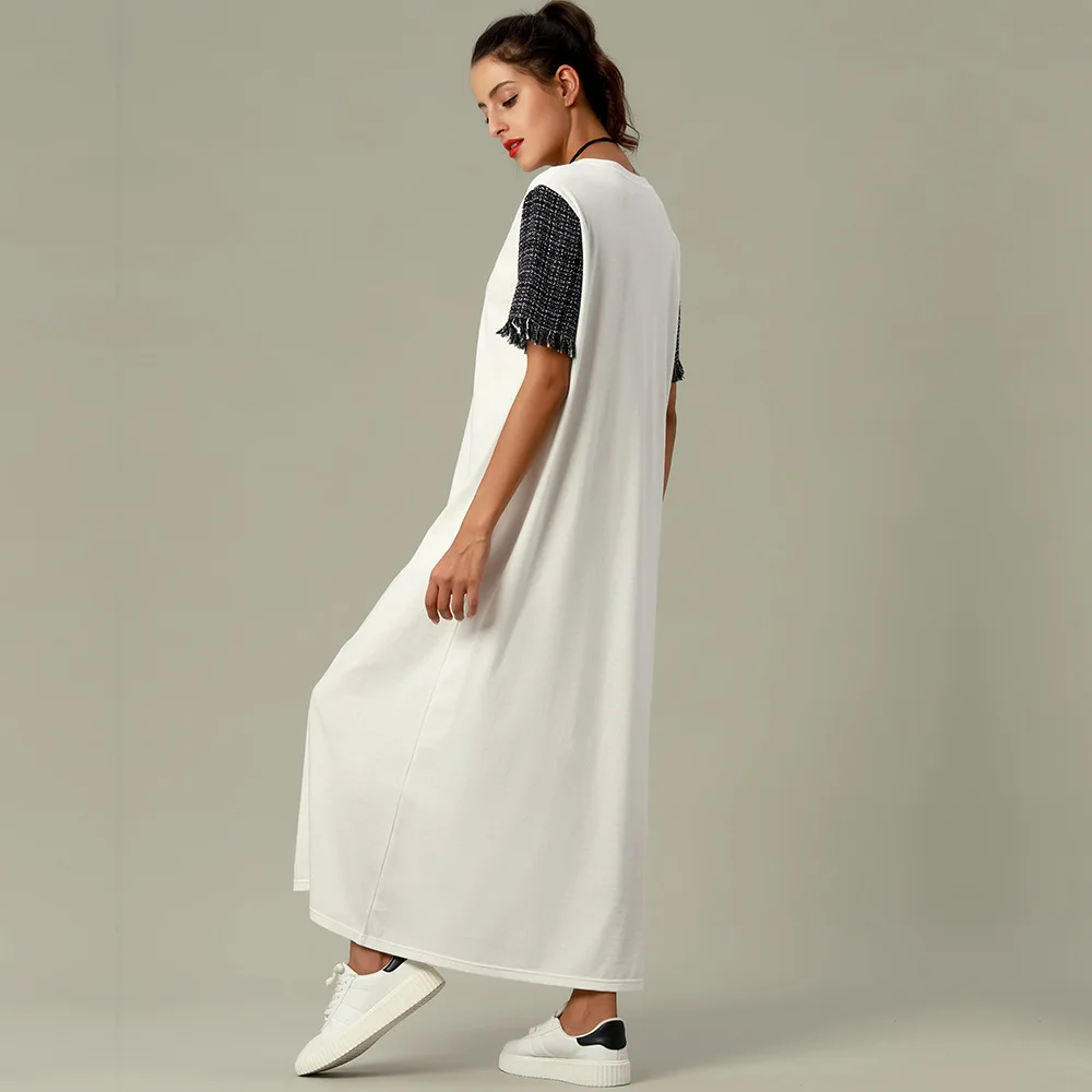 Robe décontractée ample à col rond pour femmes, manches courtes, jupe t-shirt longue à la mode