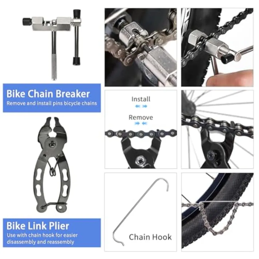 Bike Tool Kit, Professional Bike Repair Tools for Mountain Bike with 3-in-1 Cassette Remover Wrench Crank Puller Extractor Bott view 4