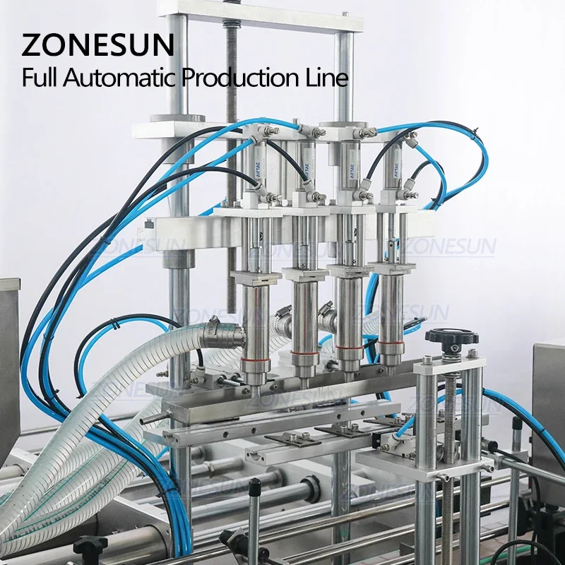 ZONESUN Desktop 4 Heads Viscous Liquid Salad Dressing Hand Sanitizer Bottle Filling Capping And Labeling Production Machine