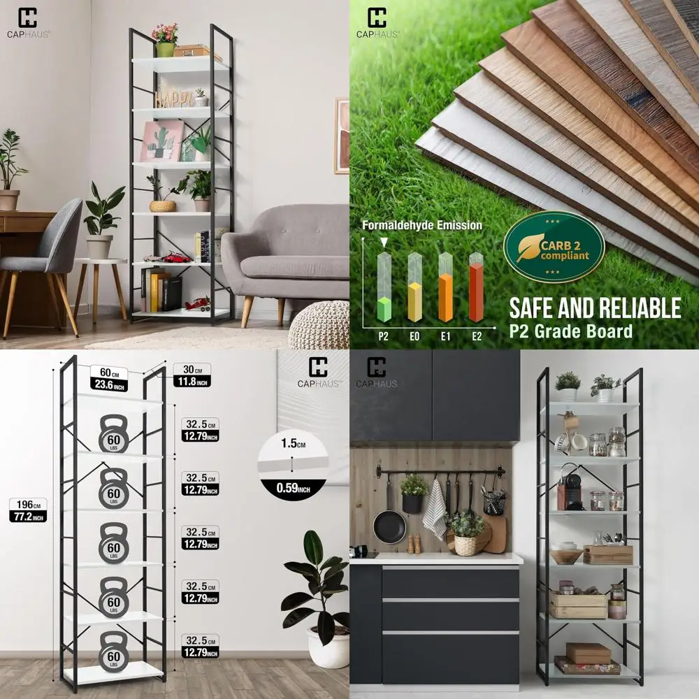 

6-ярусная книжная полка, ширина 24 дюйма, металлическая, белая, органайзер для хранения для дома или офиса