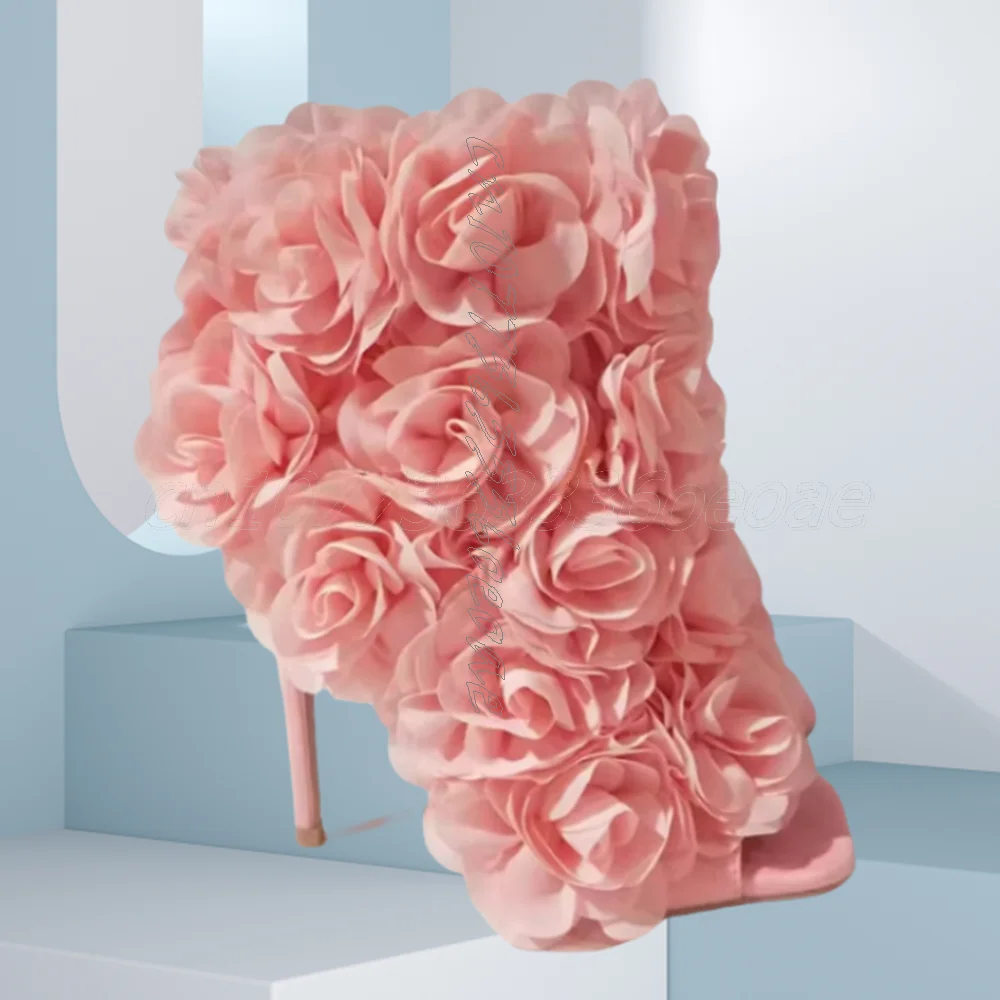 الوردي الأزهار مزين SquareToe أحذية نسائية مع رقيقة أحذية عالية الكعب الجلد المدبوغ سطح صنادل مماشي للموضة 2025 Zapatos Para Mujere