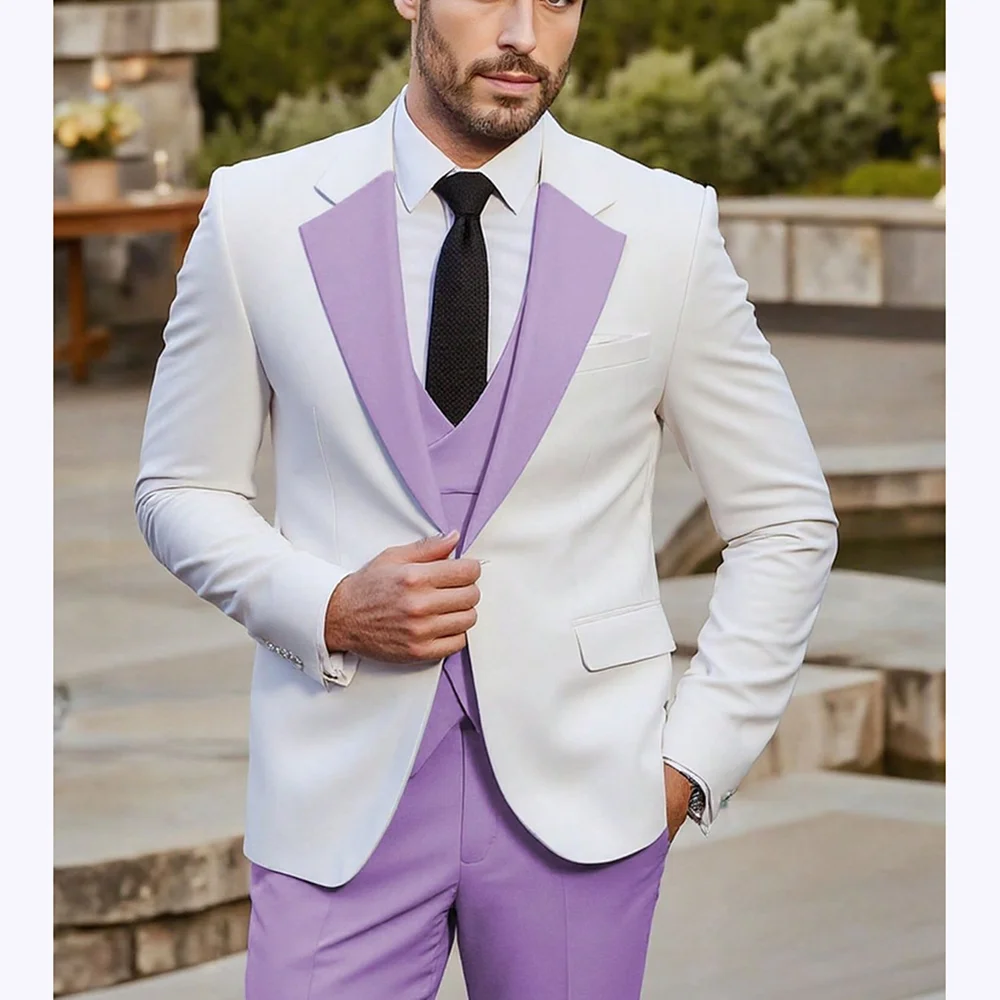 

Деловые мужские костюмы контрастного цвета с лацканами и вырезом, модный комплект, элегантный свадебный костюм жениха, куртка из трех предметов на заказ, брюки, жилет