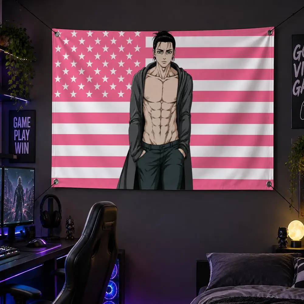 Anime Attack On Titan Military Story E-Eren Yeager Flags Banner Decor for Bedroom,Garden,Party,Club,Gaming Room,Garage Fan Gift
