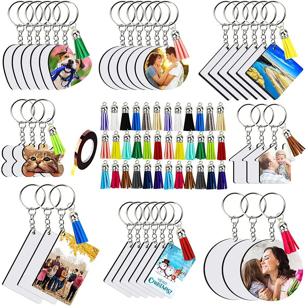 

181 Pieces of Sublimation Blank,8 Shapes Sublimation Blank Sets, Tassel Keychain Ring, Suitable for DIY Craftsmanship