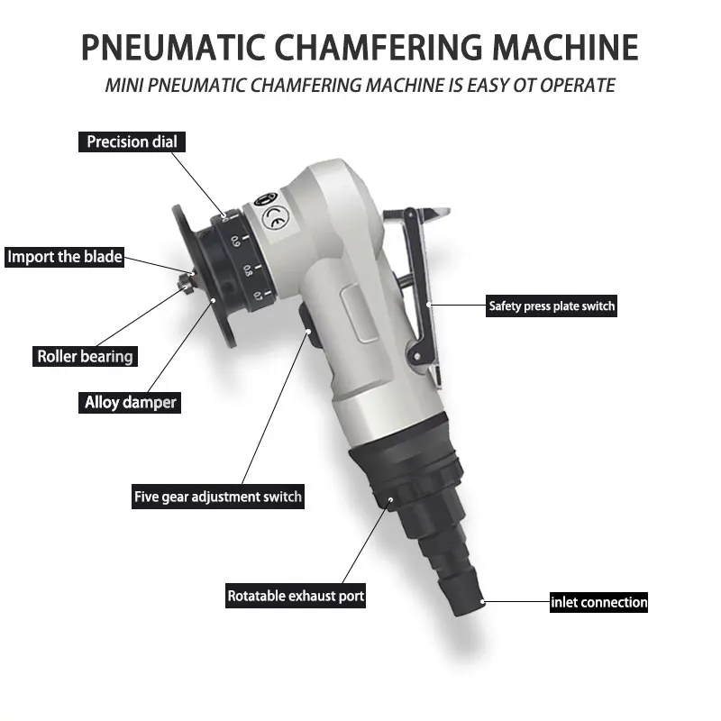 1pcs Handheld Mini Pneumatic Chamfer Machine Chamfer Tool Quick Chamfer Machine Edge Trimming and Deburring GT-10B