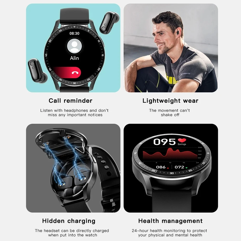 X10 Smart Watch Two In One TWS Wireless Bluetooth Call Headset Full-Touch Large Screen Heart Rate Monitor Sport Music Smartwatch