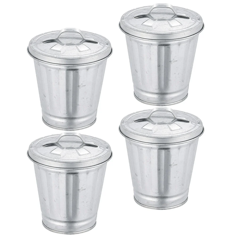 4pcs Mini Countertop Trash Can Firm Desktop Waste Basket Trash Can Storage Bucket for Student metal trash can