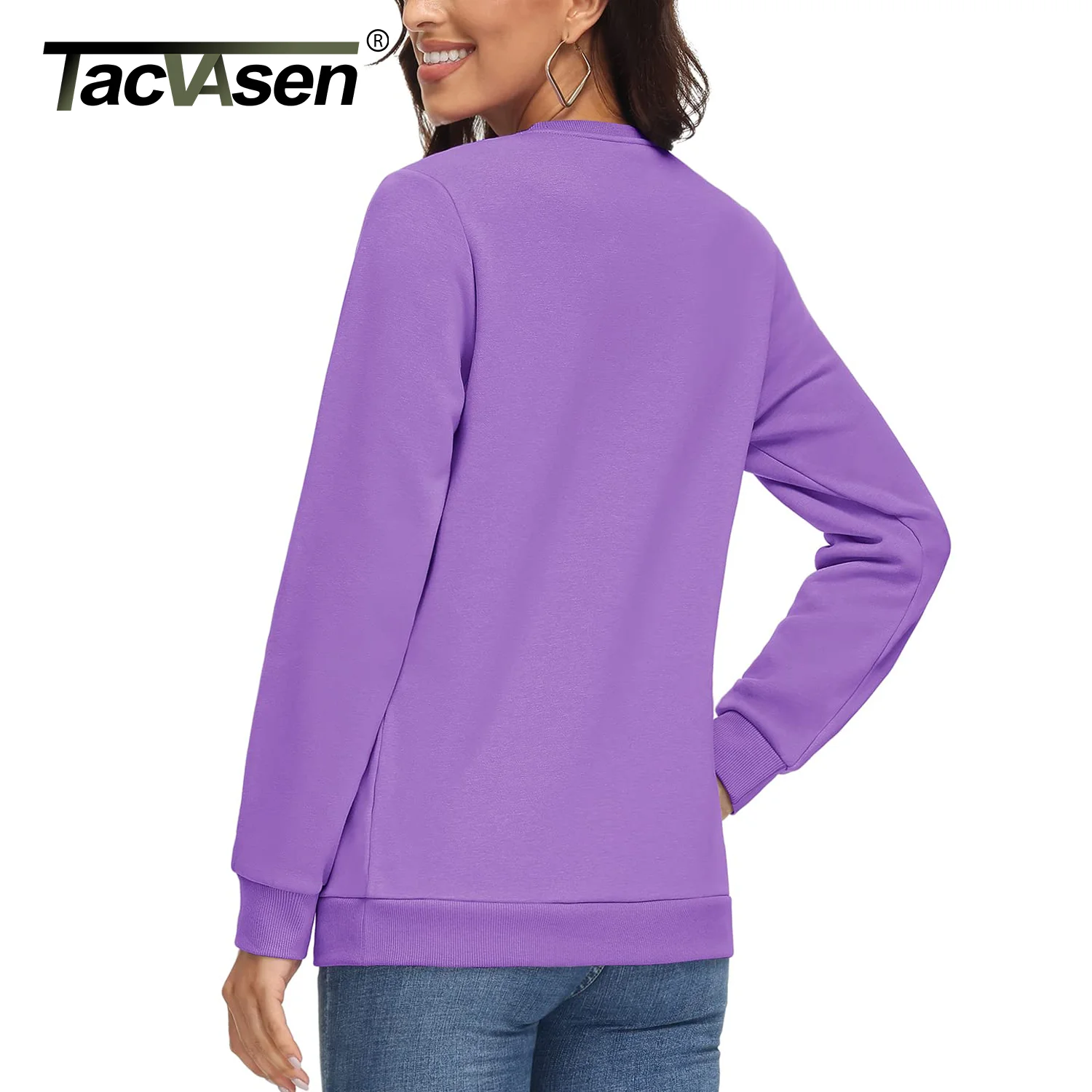 TACVASEN Fleece Lined Sweatshirt Women's Crewneck Long Sleeve Pullover Winter Warm Casual Sweaters Solid Color Thick Sports Tops