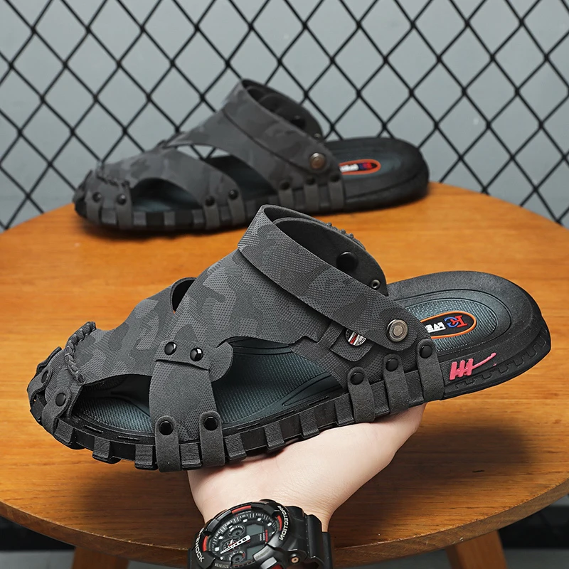 Hot Sale Men's Summer Sandals Leather Handmade Slippers Men Hand-made Beach Casual Shoes Driving Flat Shoes big size 39-46