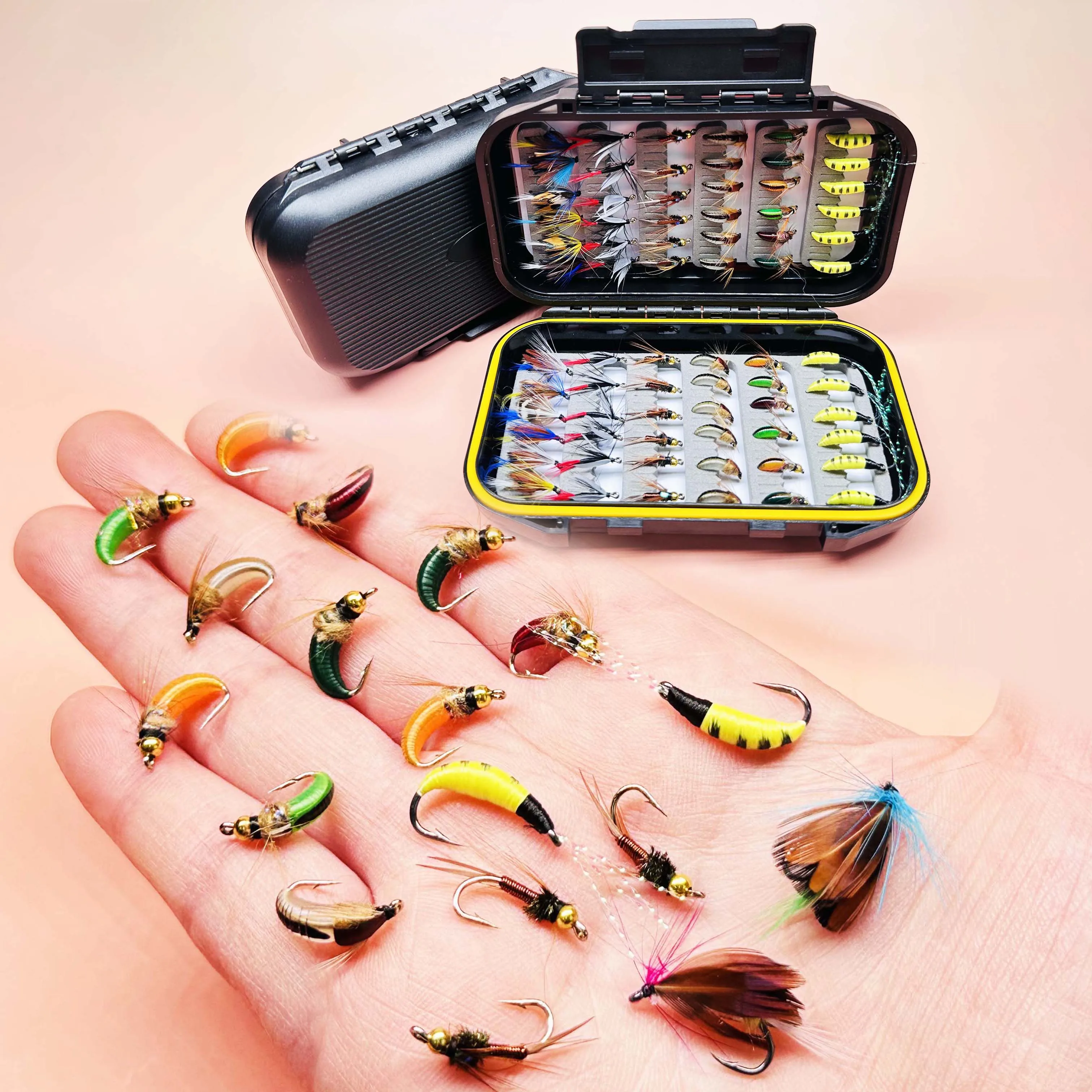 

72Pcs/Kit Fly Fishing Bait Dry/Wet Fly Nymph Fly Fishing Lure Assotment Fly Box for Trout Salmon Steelhead Grayling Fly Fishing