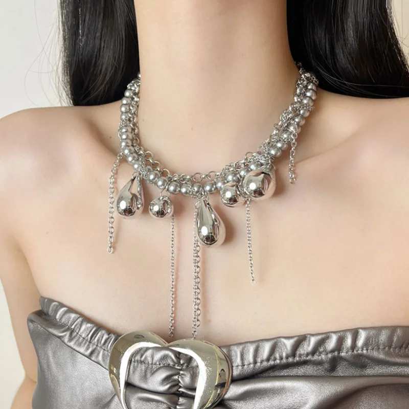 

Luxury Retro Tassel Necklace Drop-Shaped Titanium European American Fashion Personality New