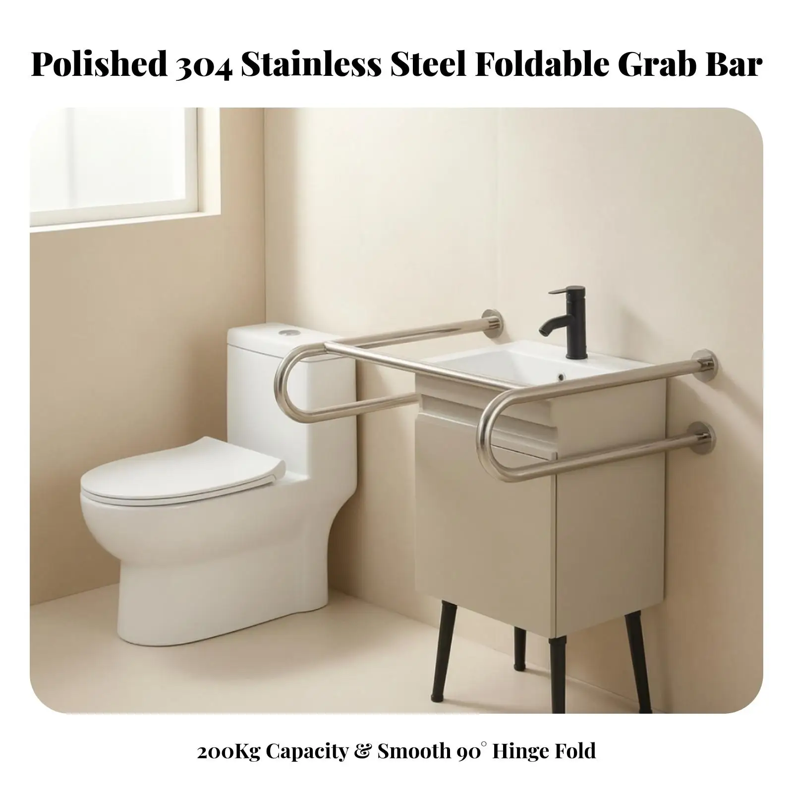 304 Stainless Steel Safety Toilet Handrail Grab Bar for Disabled Elderly Folding Wall Mounted Bathroom Rail