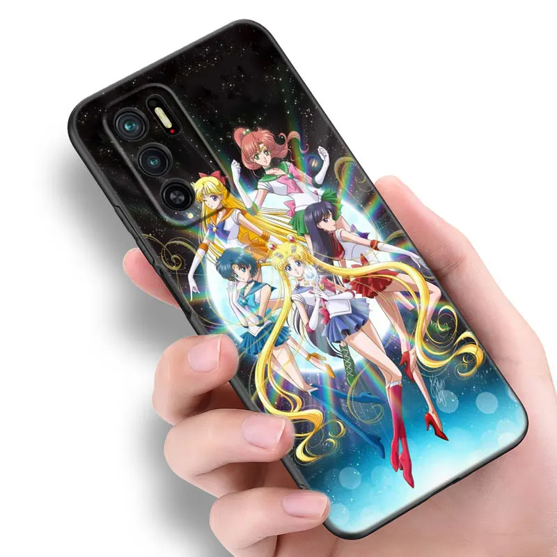 Capa de Telefone de Silicone Preto S-Sailor Moon, Xiaomi Redmi Note 9, 10, 11, 11S, 11T, 12, 13 Pro, 5G Plus, 9S, 10S, 12S