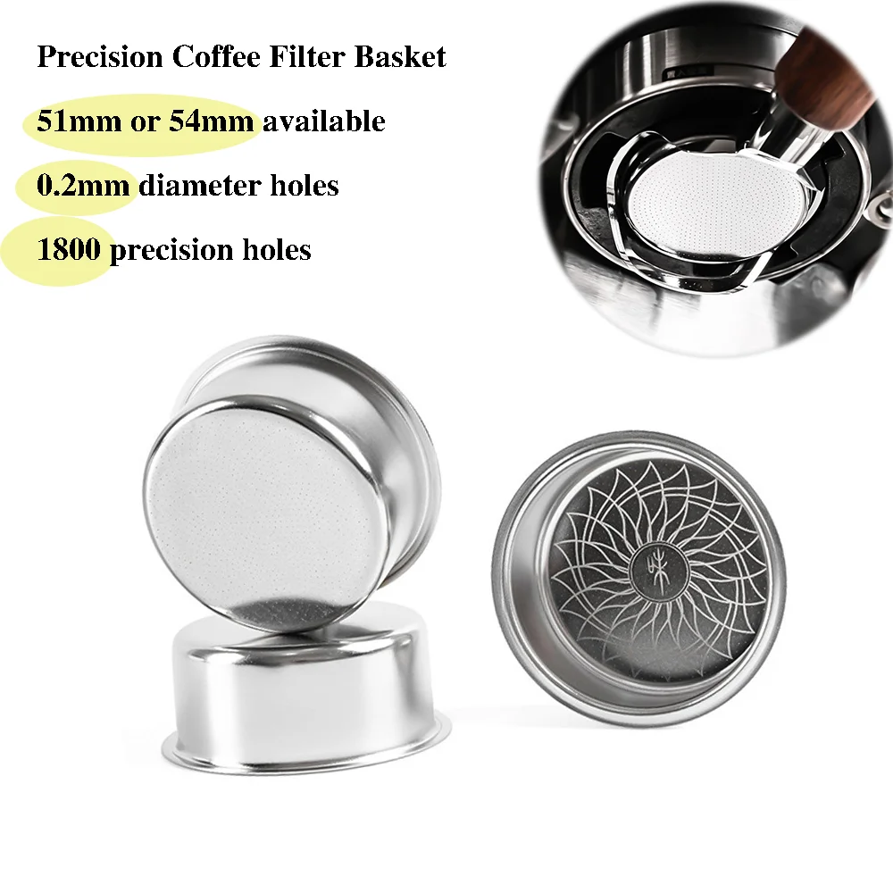 Precision High Extraction Espresso Basket Filter, 0.2mm Diameter 1800 Precision Holes Filter Basket for 51/54mm Portafilter