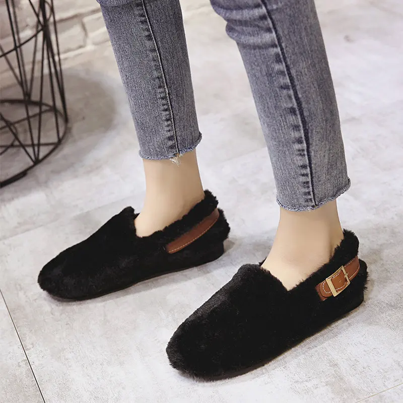 Moccasin Shoes 2023 Fashion Women\'s Loafers Fur Autumn Round Toe Casual Female Sneakers Shallow Mouth Flats Moccasins Modis Wint