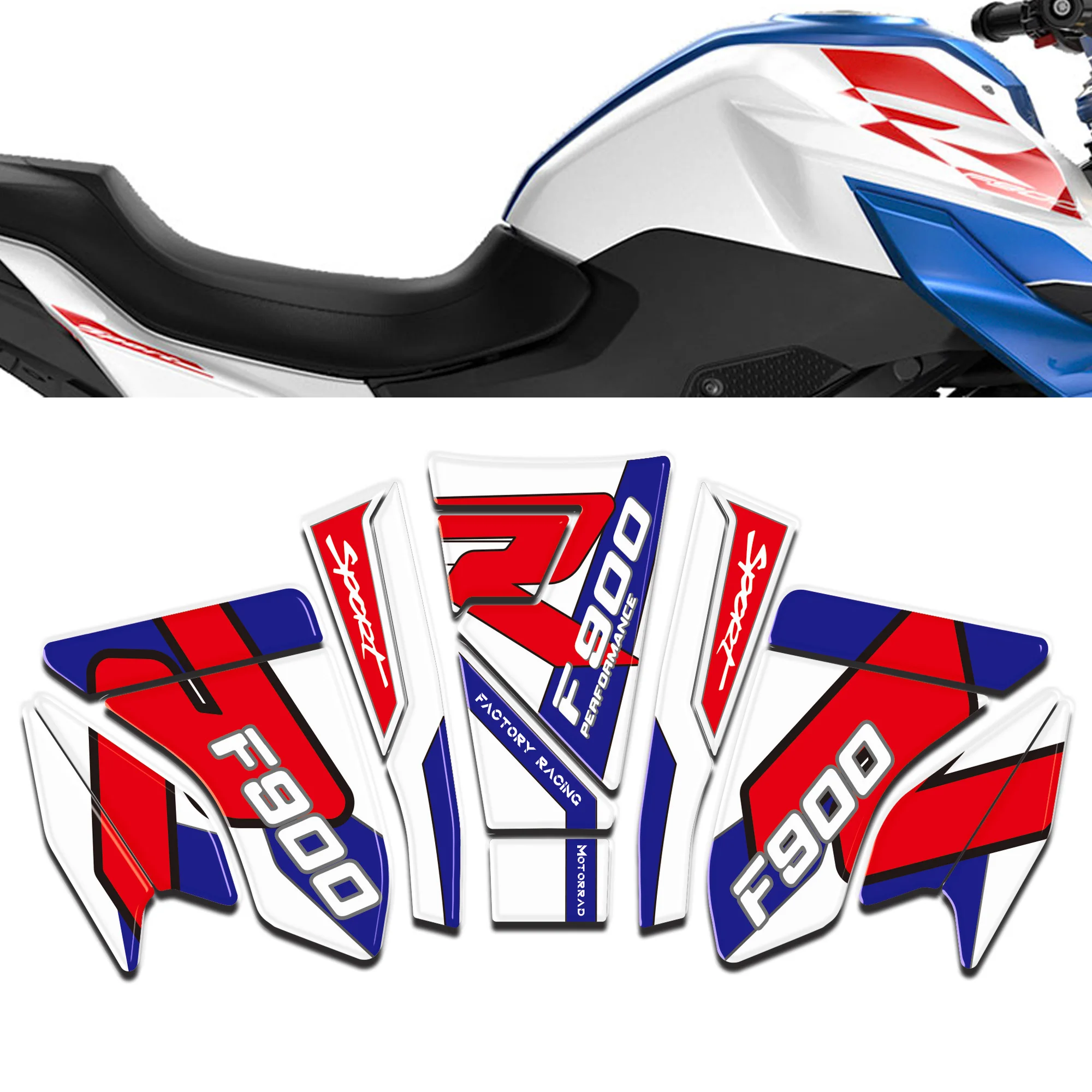Motorcycle 3D Gel Resin Fuel Tank Pad Protector Sticker Compatible with F900R