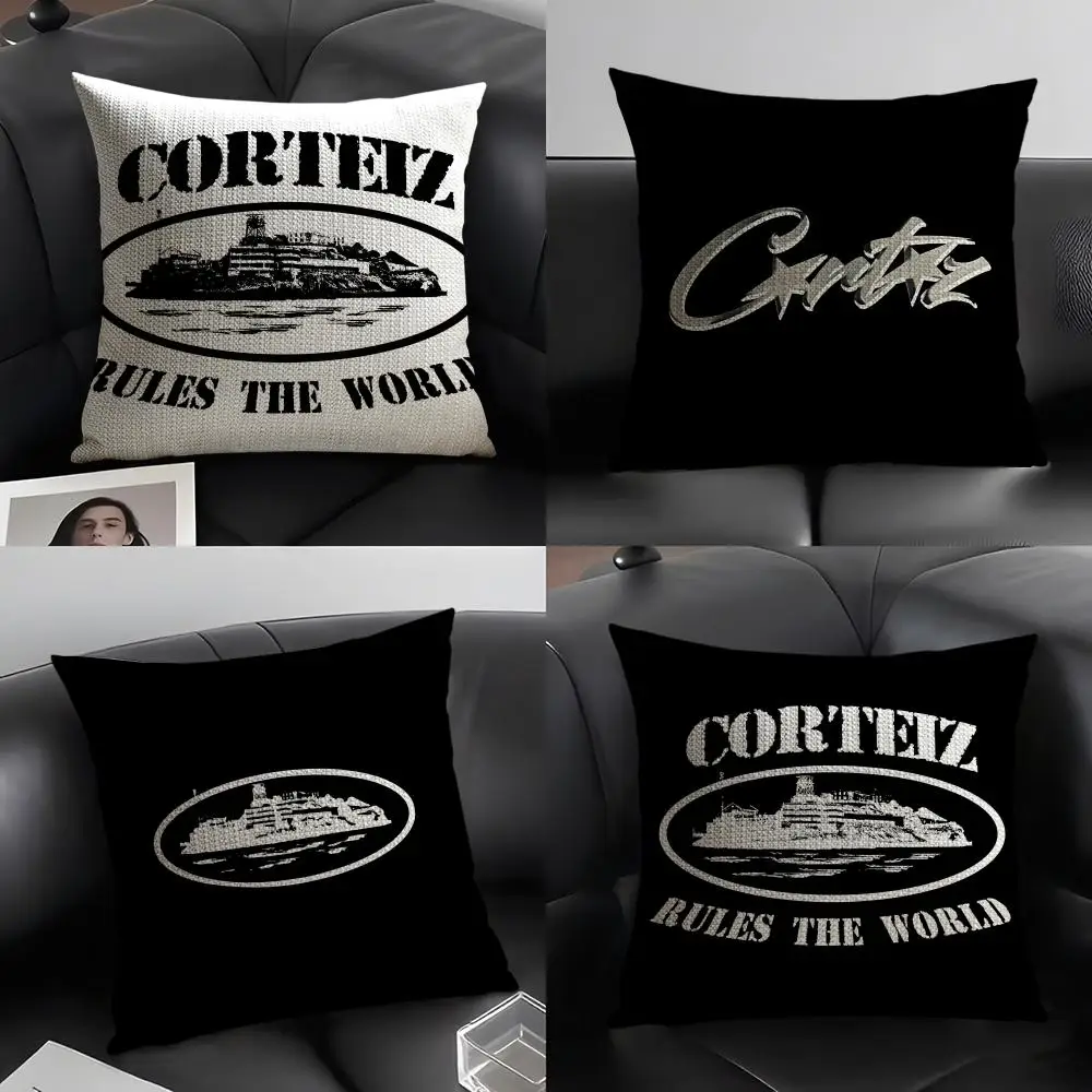 Funda de Cojín Marca C-Corteiz, Lino Natural, Tela Orgánica, Impresión a Doble Cara, Decoración para el Hogar, Funda de Almohada para Regalo