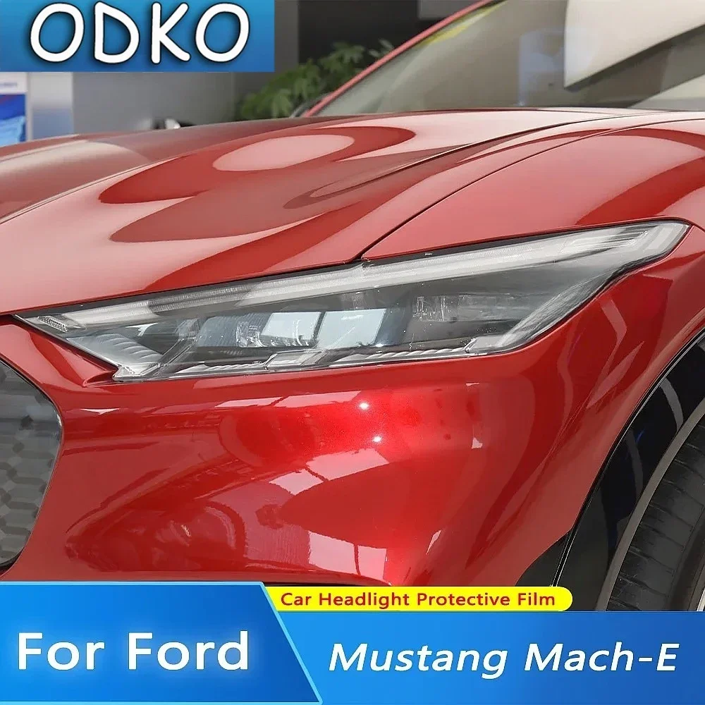 For Ford Mustang Mach-E 2021-2022 Car Headlight Protective Film Front Light Transparent Smoked Black TPU Sticker