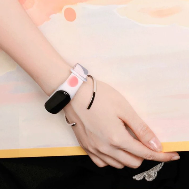 Oil painting pattern silicone Watch Strap For Xiaomi Mi Band 7 6 5 4 3 Wristband Silicone Bracelet Wrist Straps MiBand 3/4 band5