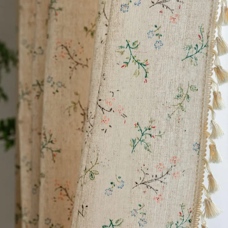 Floral Farmhouse Curtains Semi-Blackout Living Room Drapes 84 Inch Length Cotton Linen Blend Bohemian Window Curtain Panels