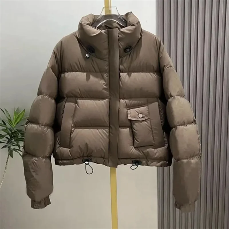 Siyah Parkas kırpma kabarık mont kadın moda kore kış ince kalın sıcak basit şort mont Streetwear tüm maç Chic ceket